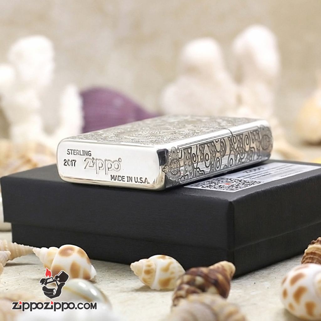Bật lửa Zippo Bạc nguyên khối cao cấp khắc hình Rồng Châu Á