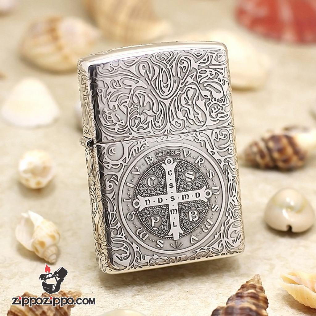 Bật Lửa Zippo Bạc nguyên khối Cao Cấp khắc hình Nổi Constantine