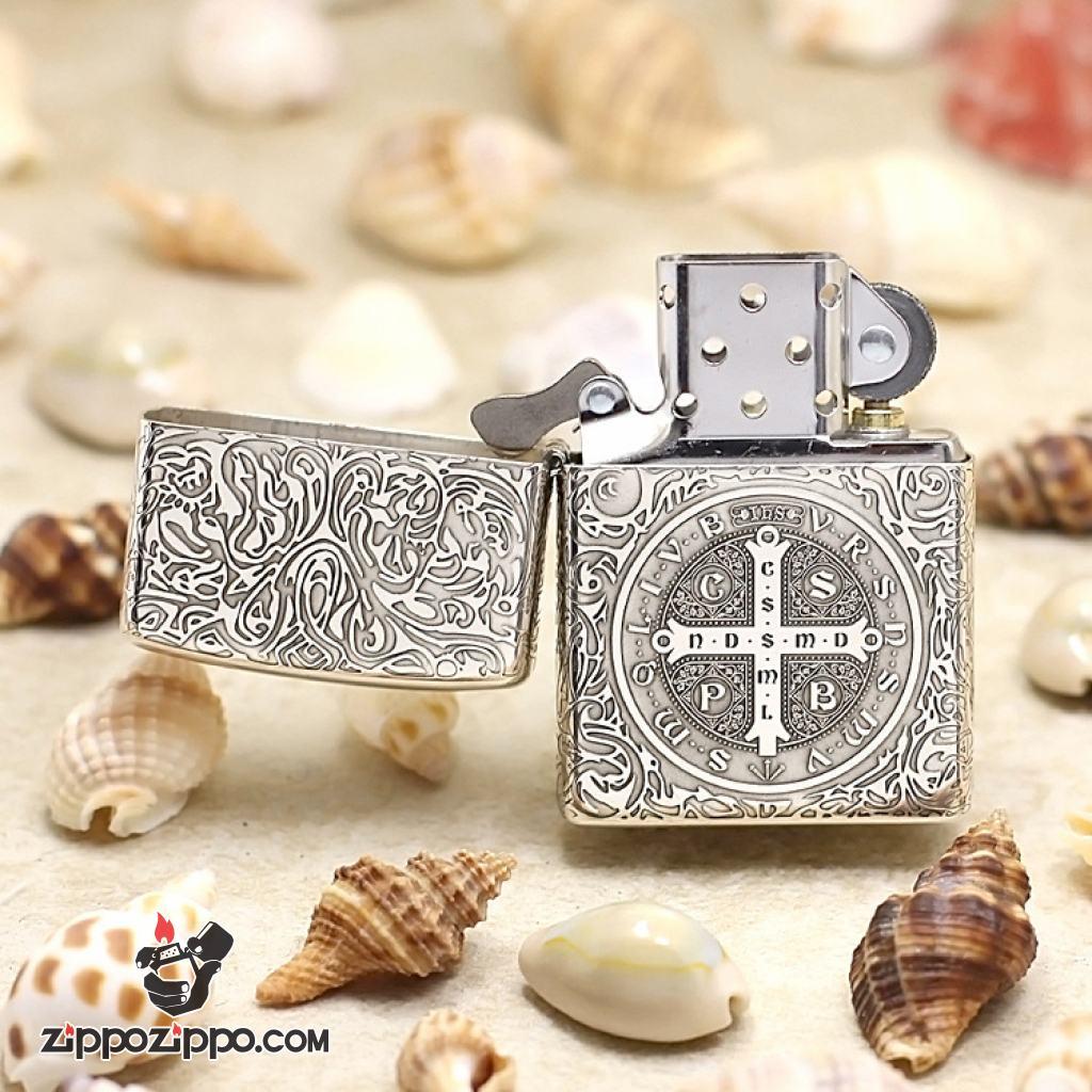 Bật Lửa Zippo Bạc nguyên khối Cao Cấp khắc hình Nổi Constantine