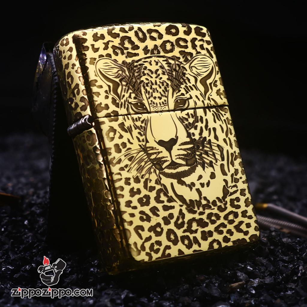Bật lửa Zippo đồng khối khắc Báo đốm châu Mỹ Bản Amor