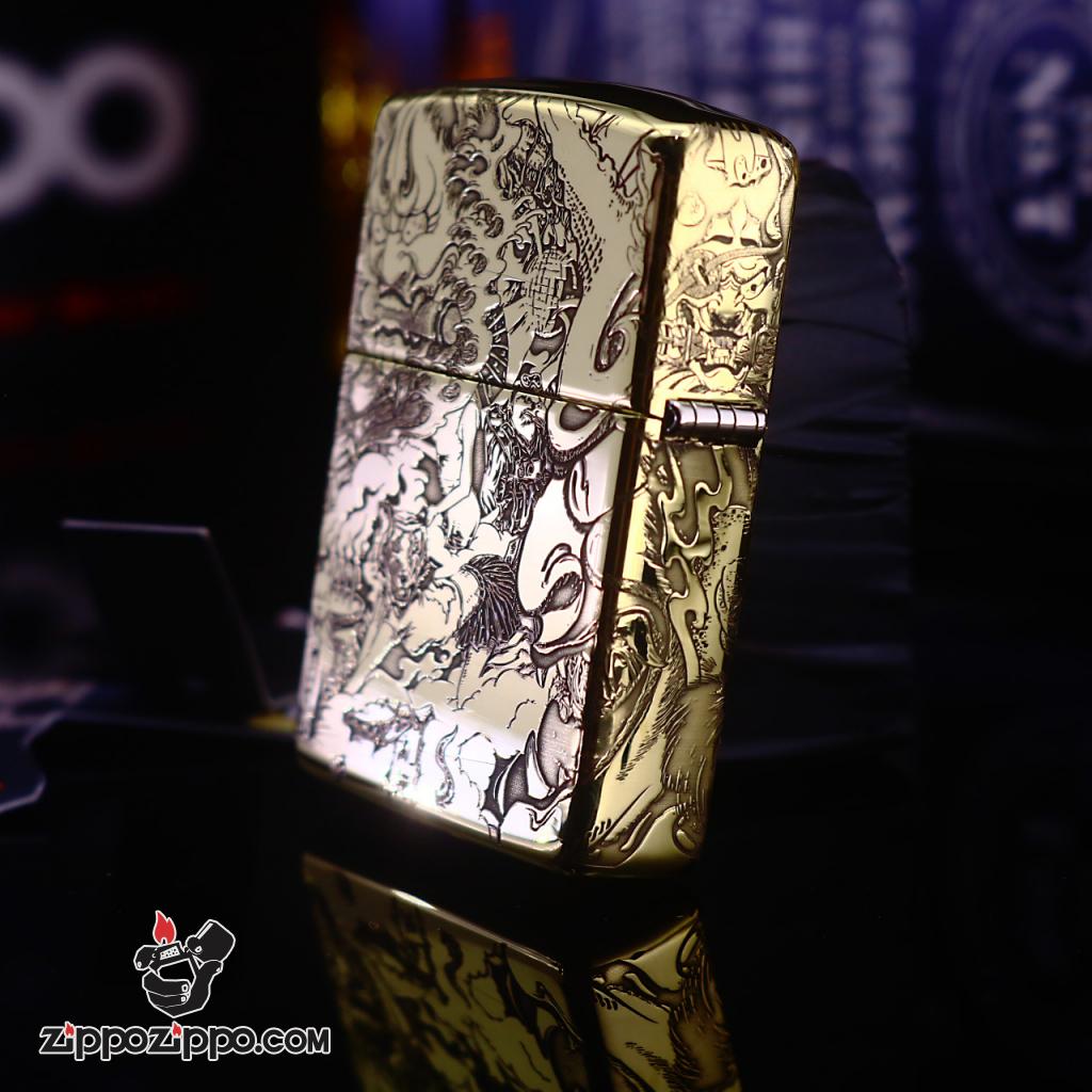 Zippo Đồng Nguyên Khối Khắc Hình Cô Gái Và Quỷ Dữ Amor