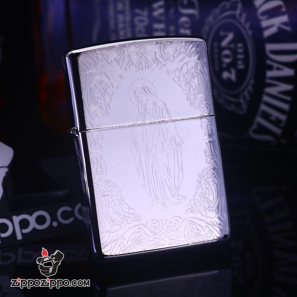 zippo khắc hình đức mẹ mầu bạc