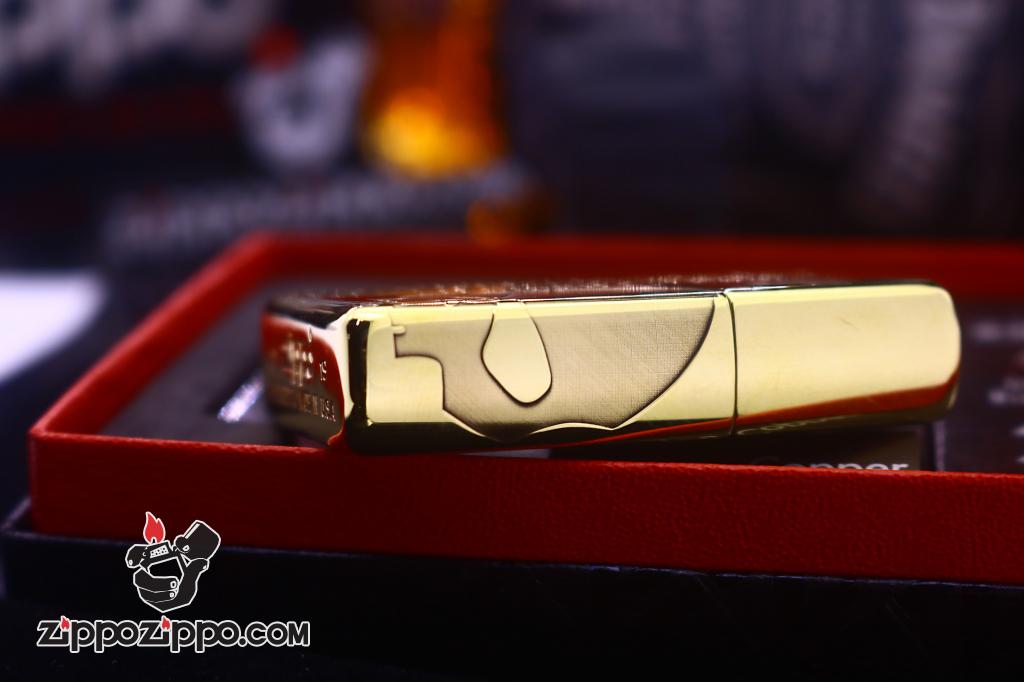 Bật lửa Zippo đồng khối khắc skull moto Harley Davidson