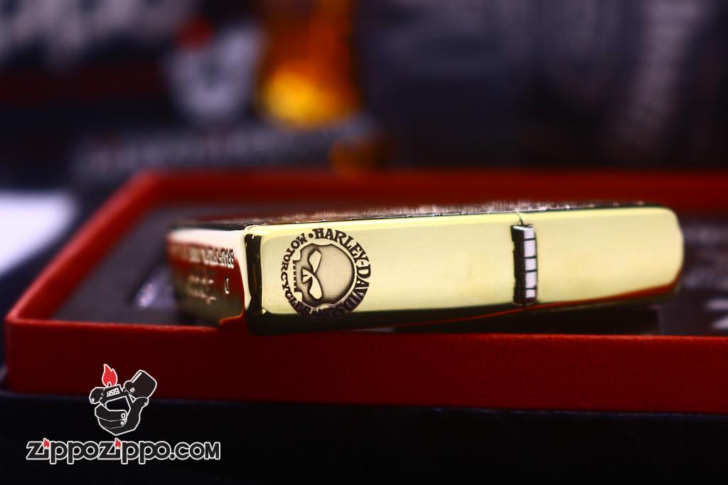 Bật lửa Zippo đồng khối khắc skull moto Harley Davidson