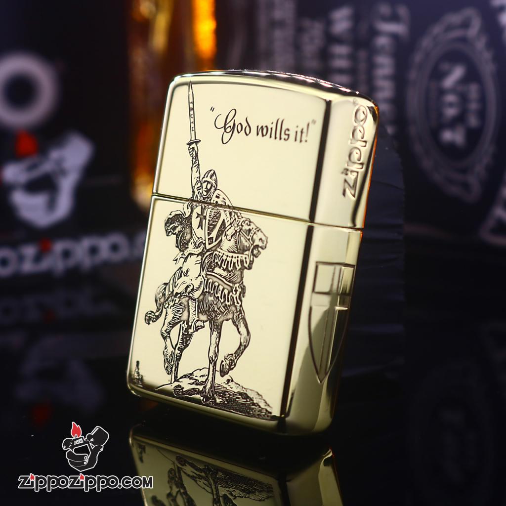 Bật lửa Zippo chính hãng đồng bóng khắc Crusades