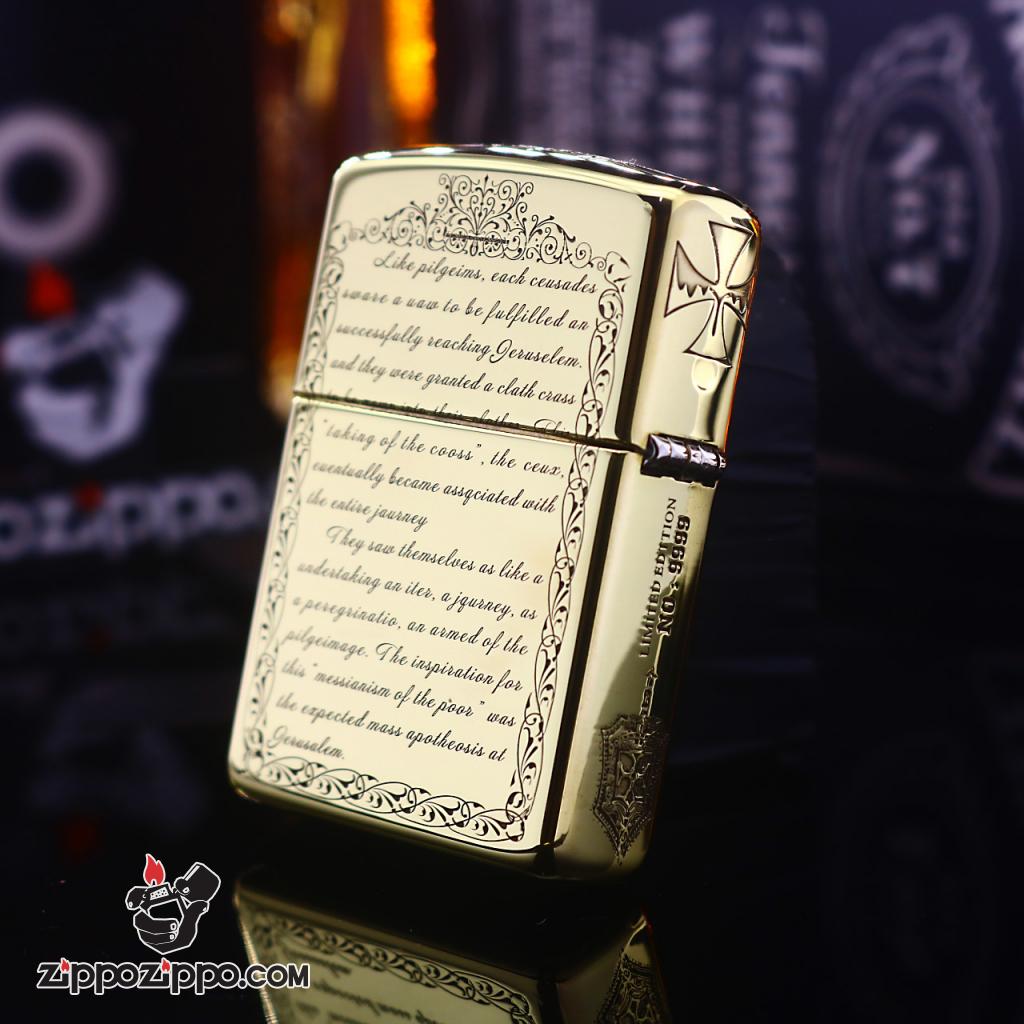 Bật lửa Zippo chính hãng đồng bóng khắc Crusades
