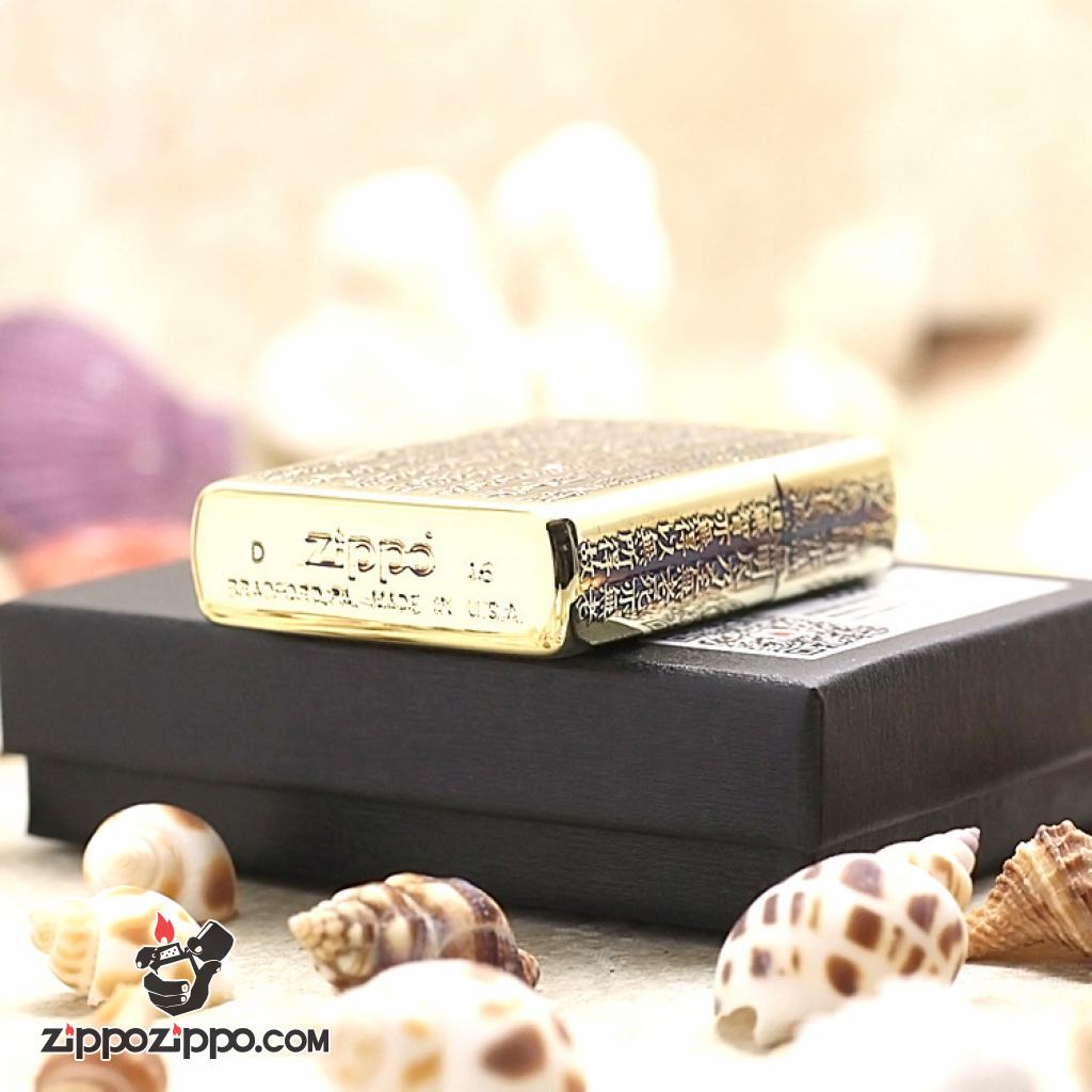 Zippo Chính Hãng Màu Vàng Đốt Khắc Nổi Tâm Kinh