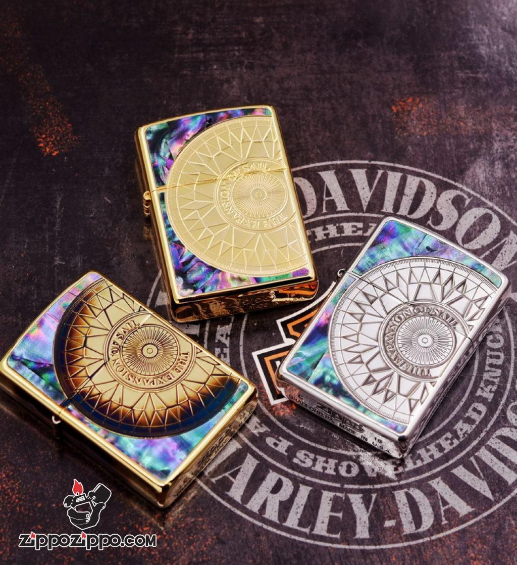 Bật Lửa Zippo Phiên Bản Giới Hạn Đồng Đốt Khắc La Bàn Khảm Trai