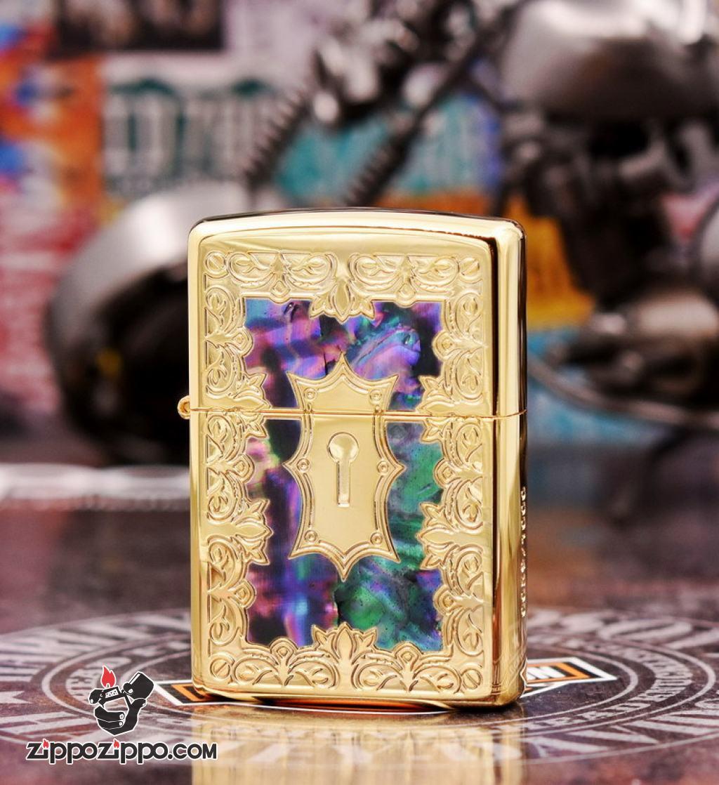 Bật Lửa Zippo Phiên Bản Giới Hạn Khắc Ô Khóa Mạ VÀng Khảm Trai