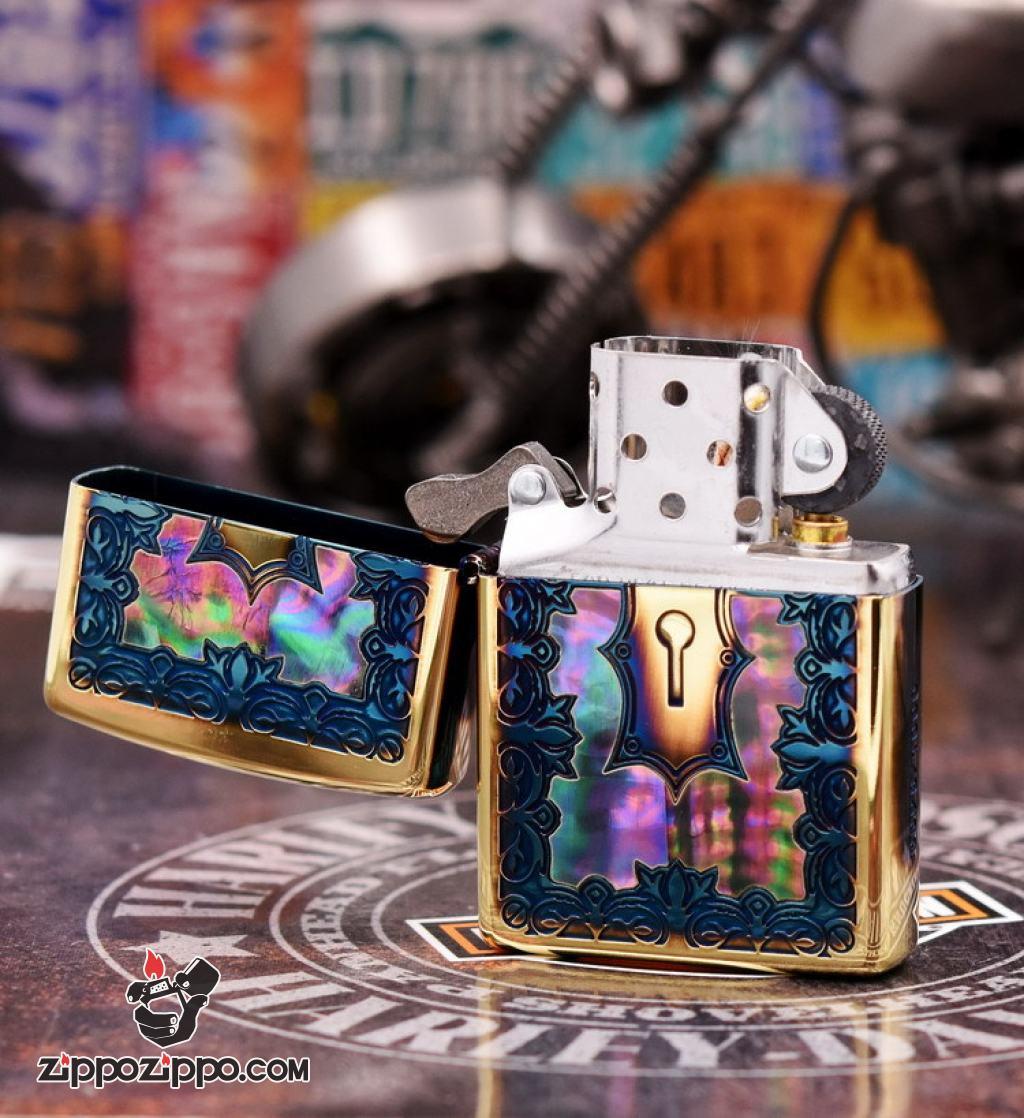 Bật Lửa Zippo Phiên Bản Giới Hạn Khắc Ô Khóa Đồng Đốt Khảm Trai