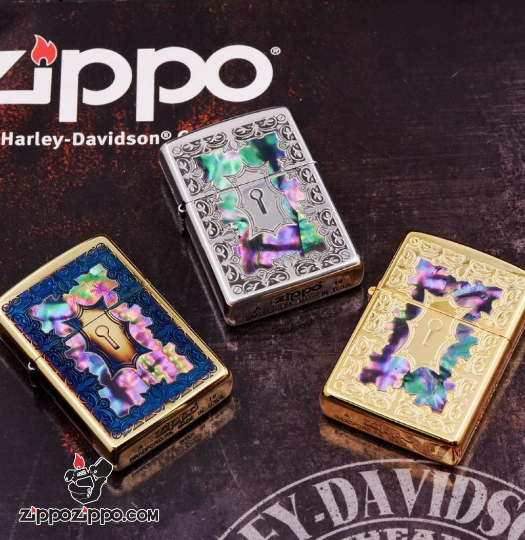 Bật Lửa Zippo Phiên Bản Giới Hạn Khắc Ô Khóa Đồng Đốt Khảm Trai