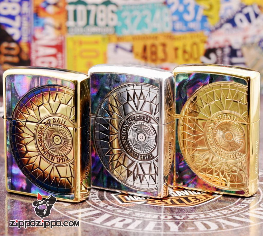 Bật Lửa Zippo Phiên Bản Giới Hạn Đồng Đốt Khắc La Bàn Khảm Trai