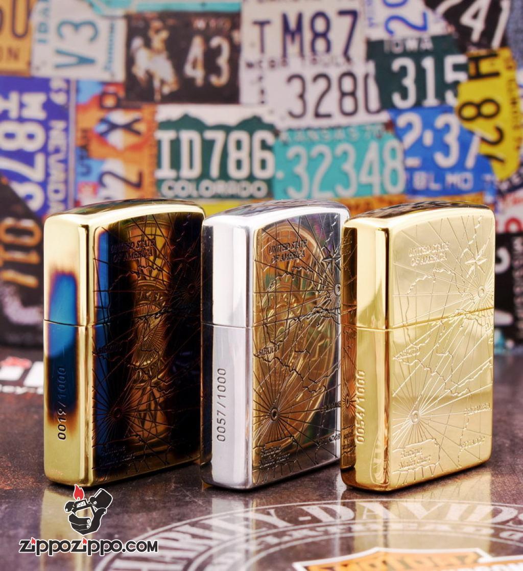 Bật Lửa Zippo Phiên Bản Giới Hạn Mạ Vàng Khắc La Bàn Khảm Trai
