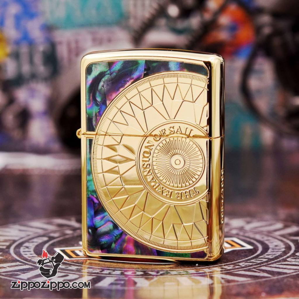 Bật Lửa Zippo Phiên Bản Giới Hạn Mạ Vàng Khắc La Bàn Khảm Trai