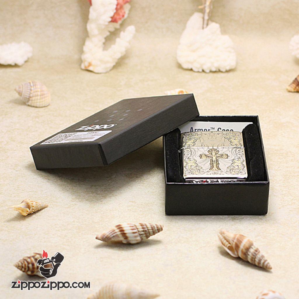 Bật Lửa Zippo Khắc Chữ Thập Và Kinh Thánh Màu Bạc