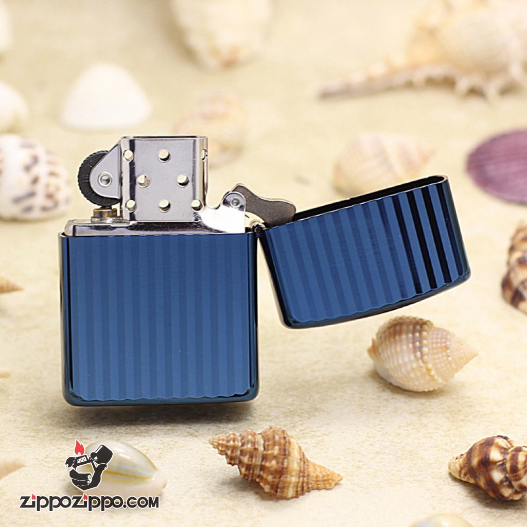 Bật Lửa Zippo Mạ Xanh Titan Hai Mặc Thẳng Sọc Dọc