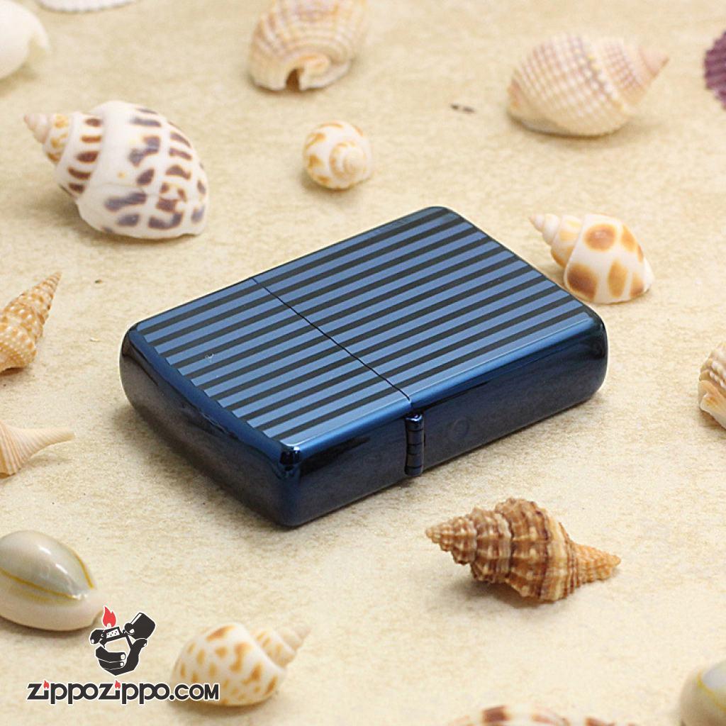 Bật Lửa Zippo Mạ Xanh Titan Hai Mặc Thẳng Sọc Dọc