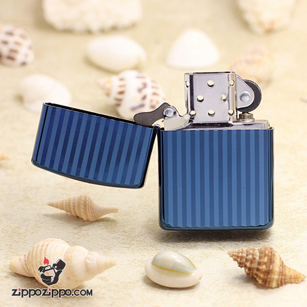 Bật Lửa Zippo Mạ Xanh Titan Hai Mặc Thẳng Sọc Dọc