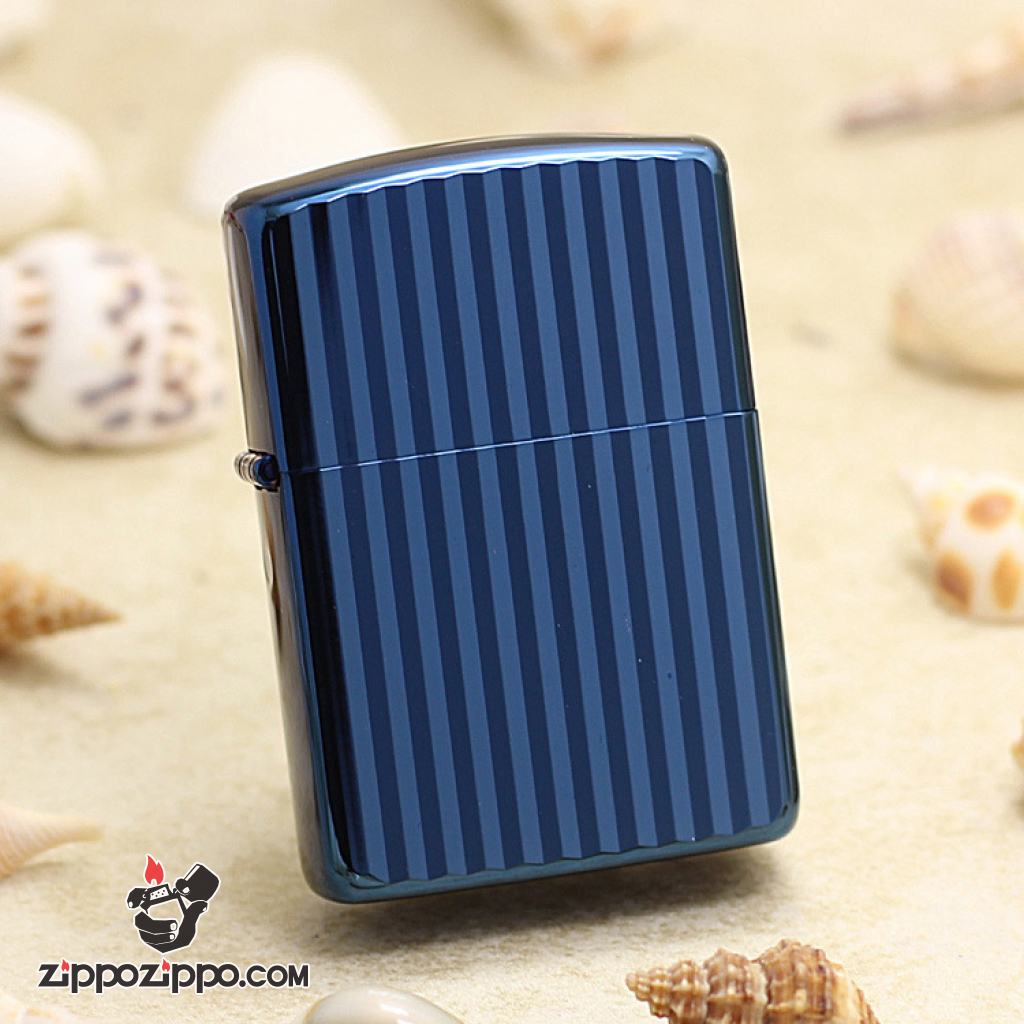 Bật Lửa Zippo Mạ Xanh Titan Hai Mặc Thẳng Sọc Dọc