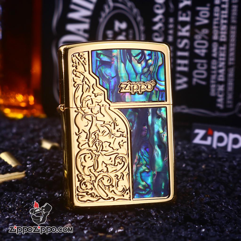 Bật Lửa Zippo Hoa Văn Khảm Trai Tính Tế Sang Trọng Màu Vàng