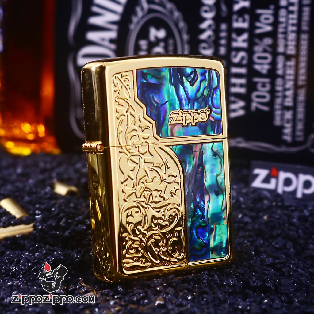 Bật Lửa Zippo Hoa Văn Khảm Trai Tính Tế Sang Trọng Màu Vàng