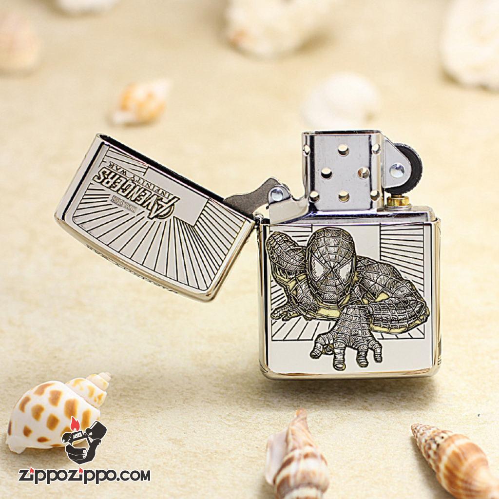 Bật Lửa Zippo Khắc Hình Người Nhện Bản Armor
