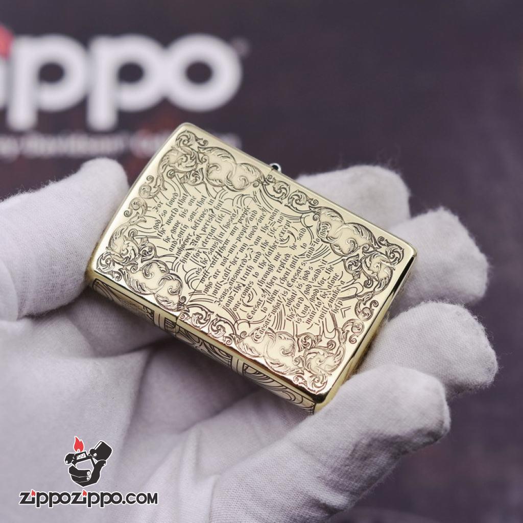 Bật Lửa Zippo Khắc Chữ Thập Và Kinh Thánh Màu Vàng Bản Ốp Nổi