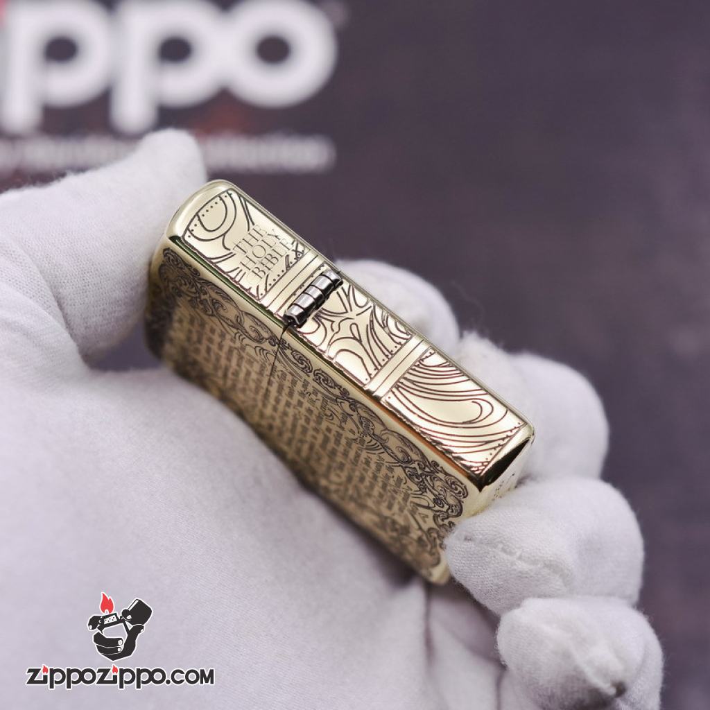 Bật Lửa Zippo Khắc Chữ Thập Và Kinh Thánh Màu Vàng Bản Ốp Nổi Bản Amor