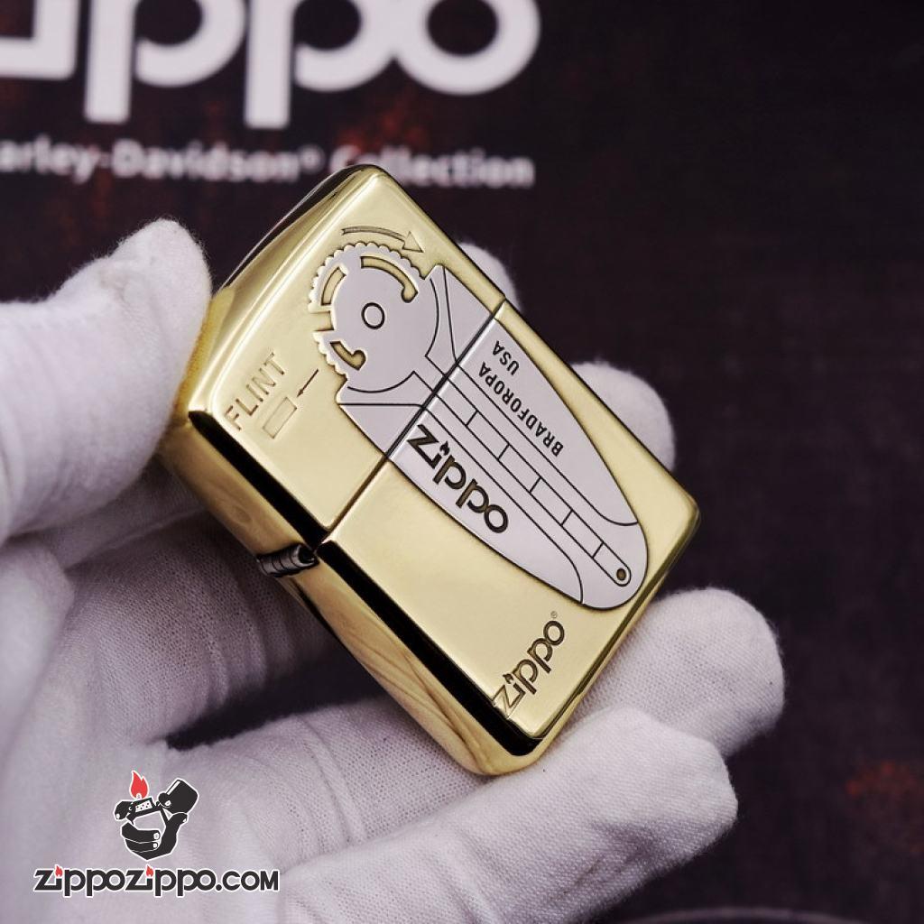 Bật Lửa Zippo Khắc Hai Màu Dấu Niêm Phong Nổ & Hộp Đá Lửa