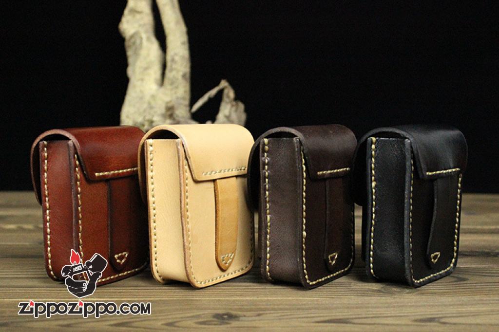 Bao da Handmade đựng zippo và thuốc lá Màu Đen