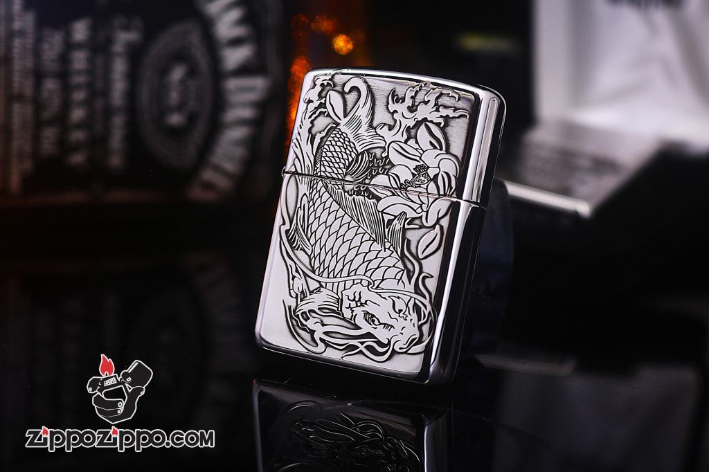 Bật lửa Zippo Bạc nguyên khối cao cấp khắc Hình Cá Chép Bản Amor