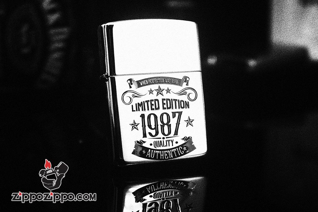 Bật lửa Zippo phiên bản Bạc nguyên khối Chạm Khắc Logo Limited 1987 Bản Armor