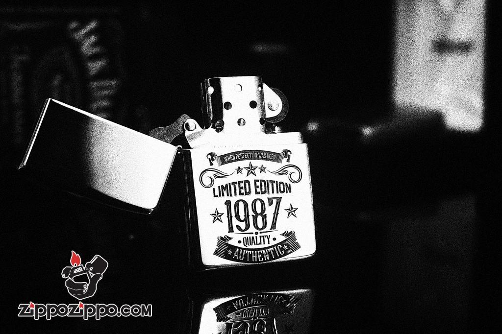 Bật lửa Zippo phiên bản Bạc nguyên khối Chạm Khắc Logo Limited 1987 Bản Armor