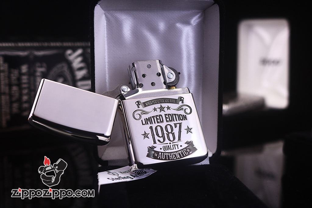 Bật lửa Zippo phiên bản Bạc nguyên khối Chạm Khắc Logo Limited 1987 Bản Armor