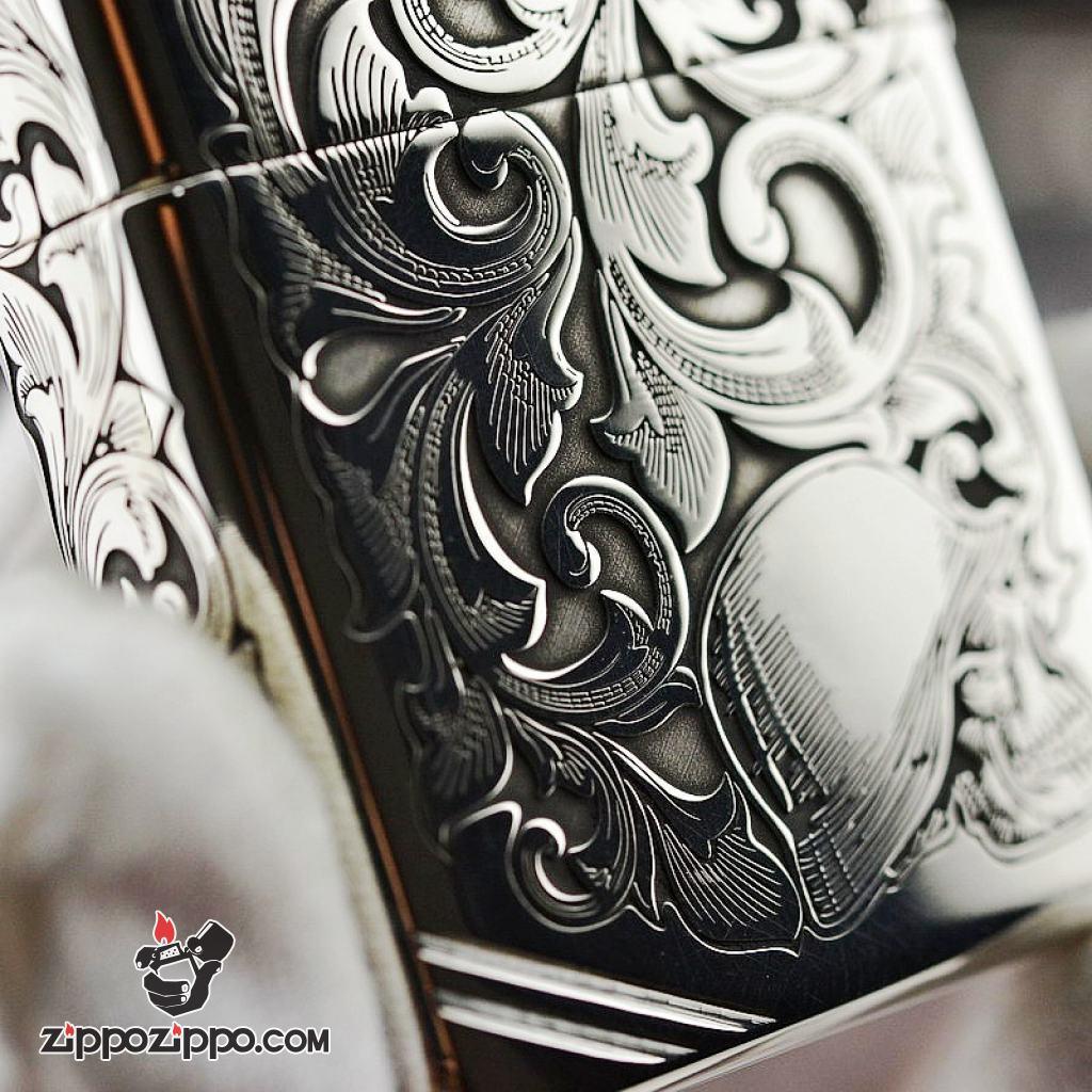 Bật Lửa Zippo Bạc Nguyên Khối Cao Cấp Khắc Thần Rừng Bản Chém Góc