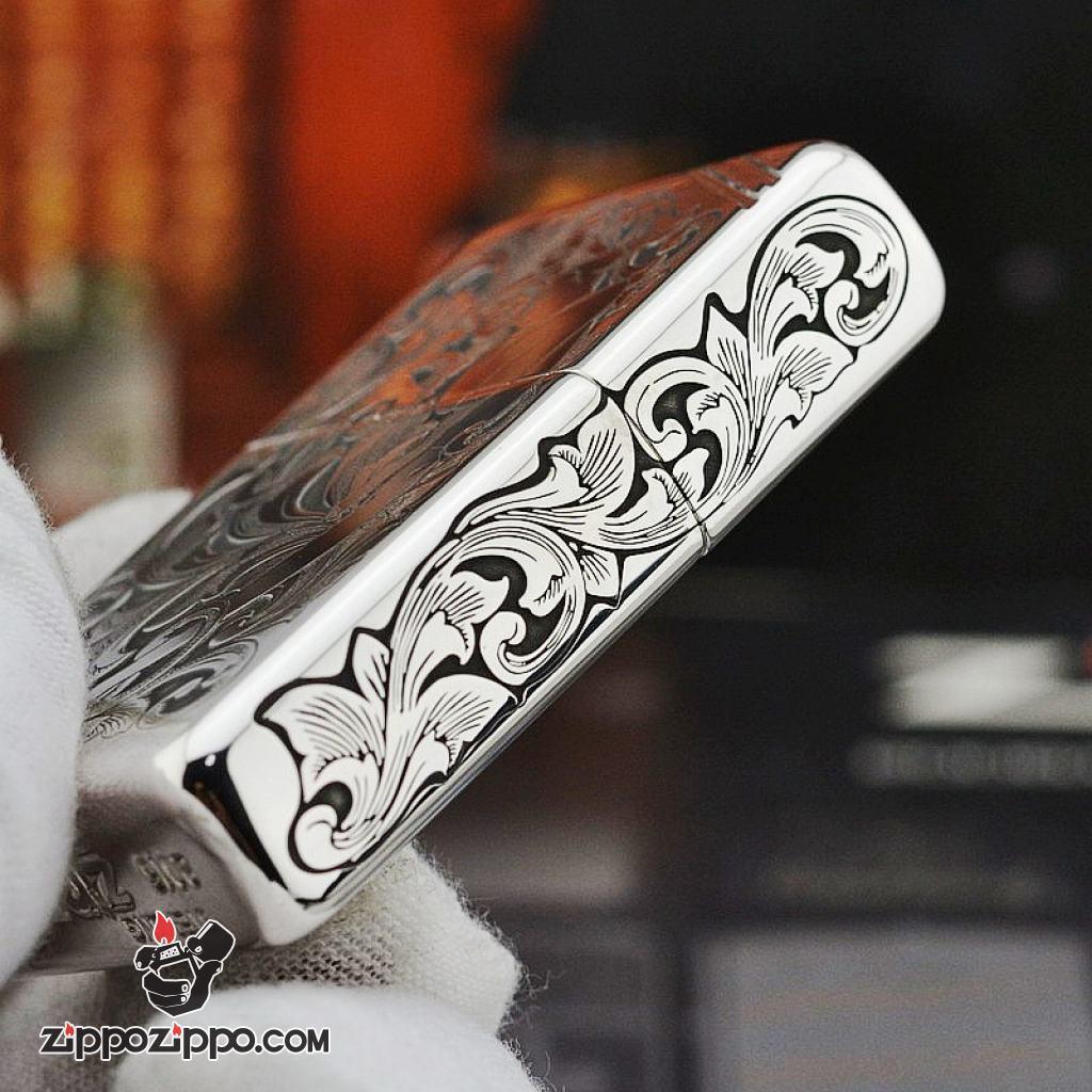 Bật Lửa Zippo Bạc Nguyên Khối Cao Cấp Khắc Thần Rừng Bản Chém Góc