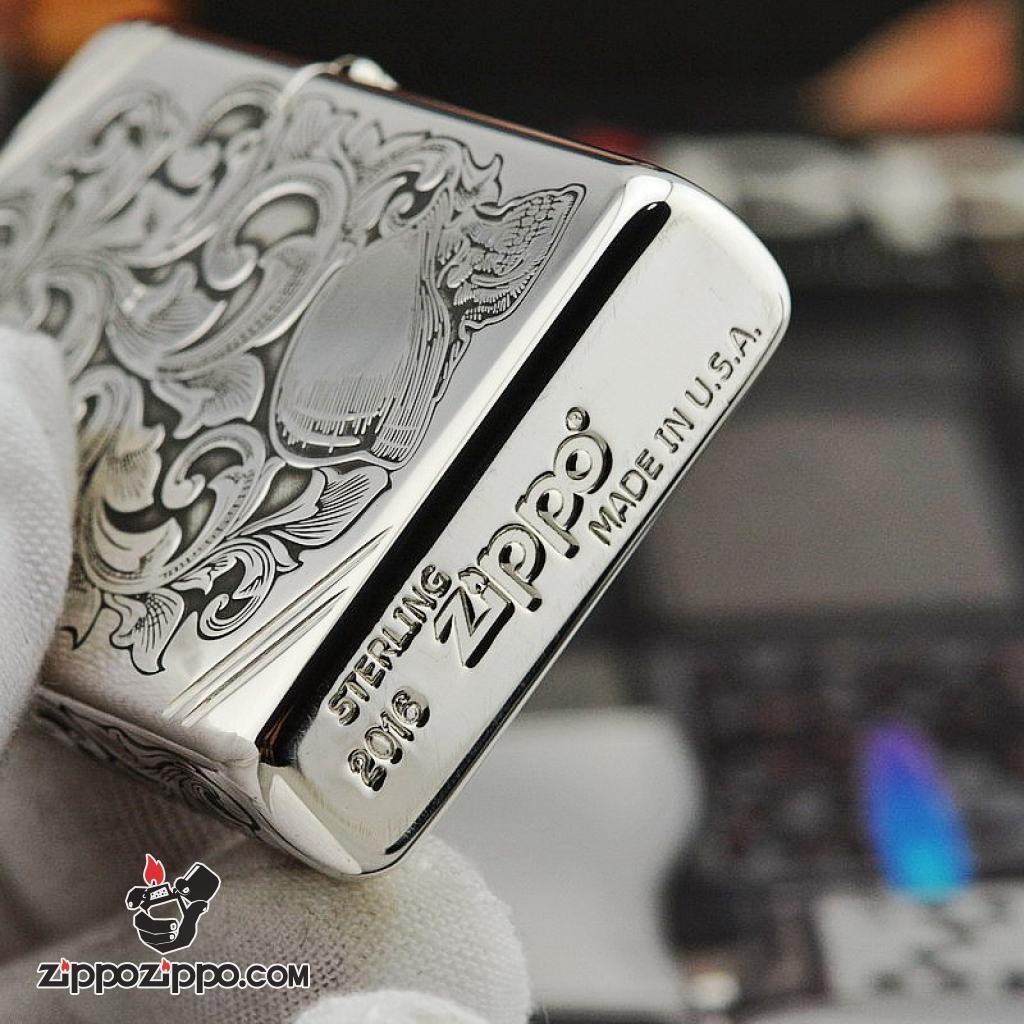 Bật Lửa Zippo Bạc Nguyên Khối Cao Cấp Khắc Thần Rừng Bản Chém Góc