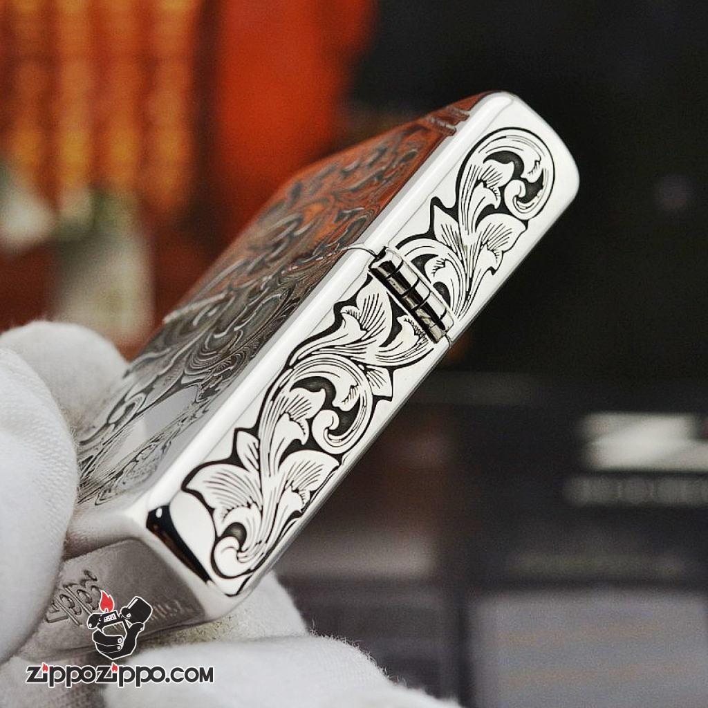 Bật Lửa Zippo Bạc Nguyên Khối Cao Cấp Khắc Thần Rừng Bản Chém Góc