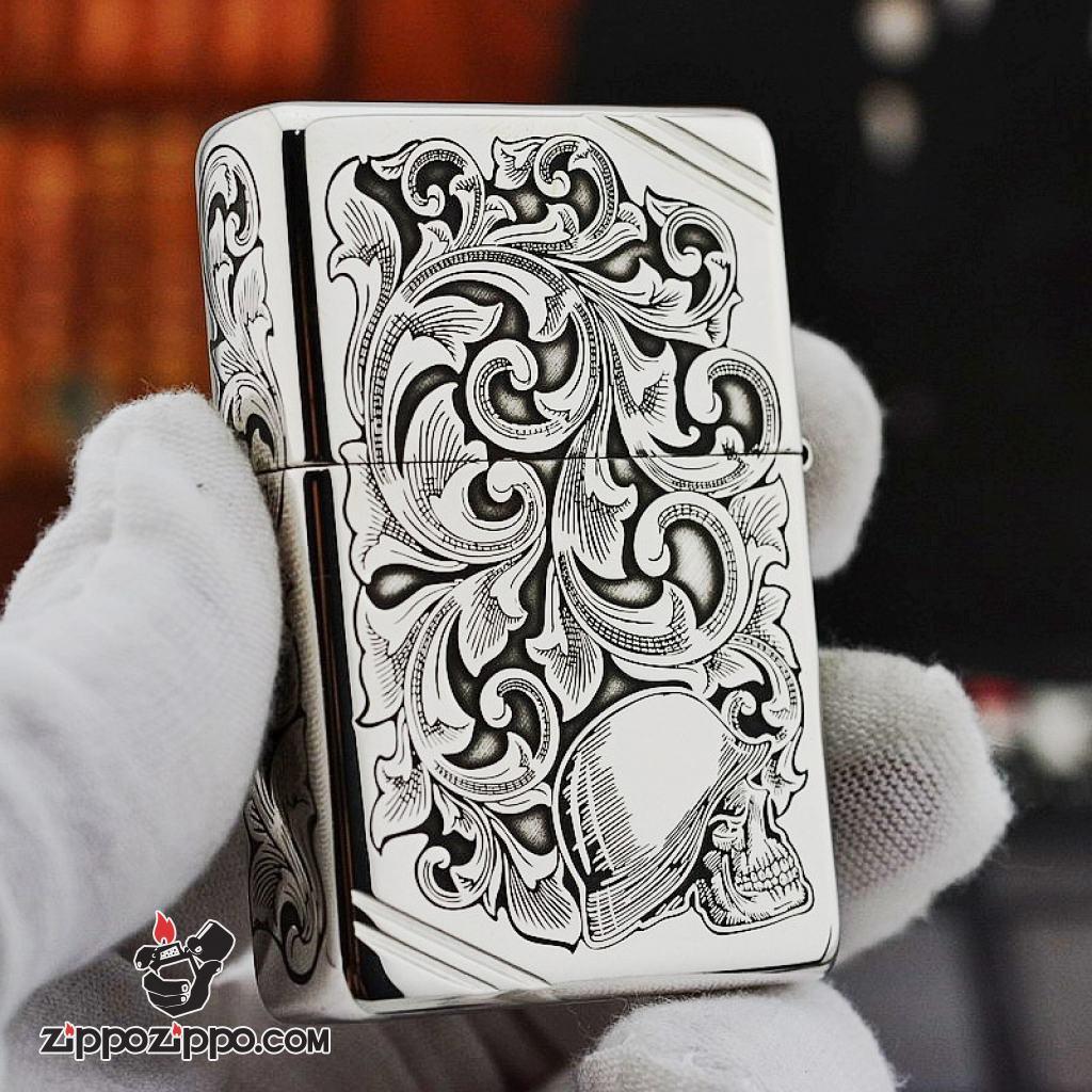 Bật Lửa Zippo Bạc Nguyên Khối Cao Cấp Khắc Thần Rừng Bản Chém Góc