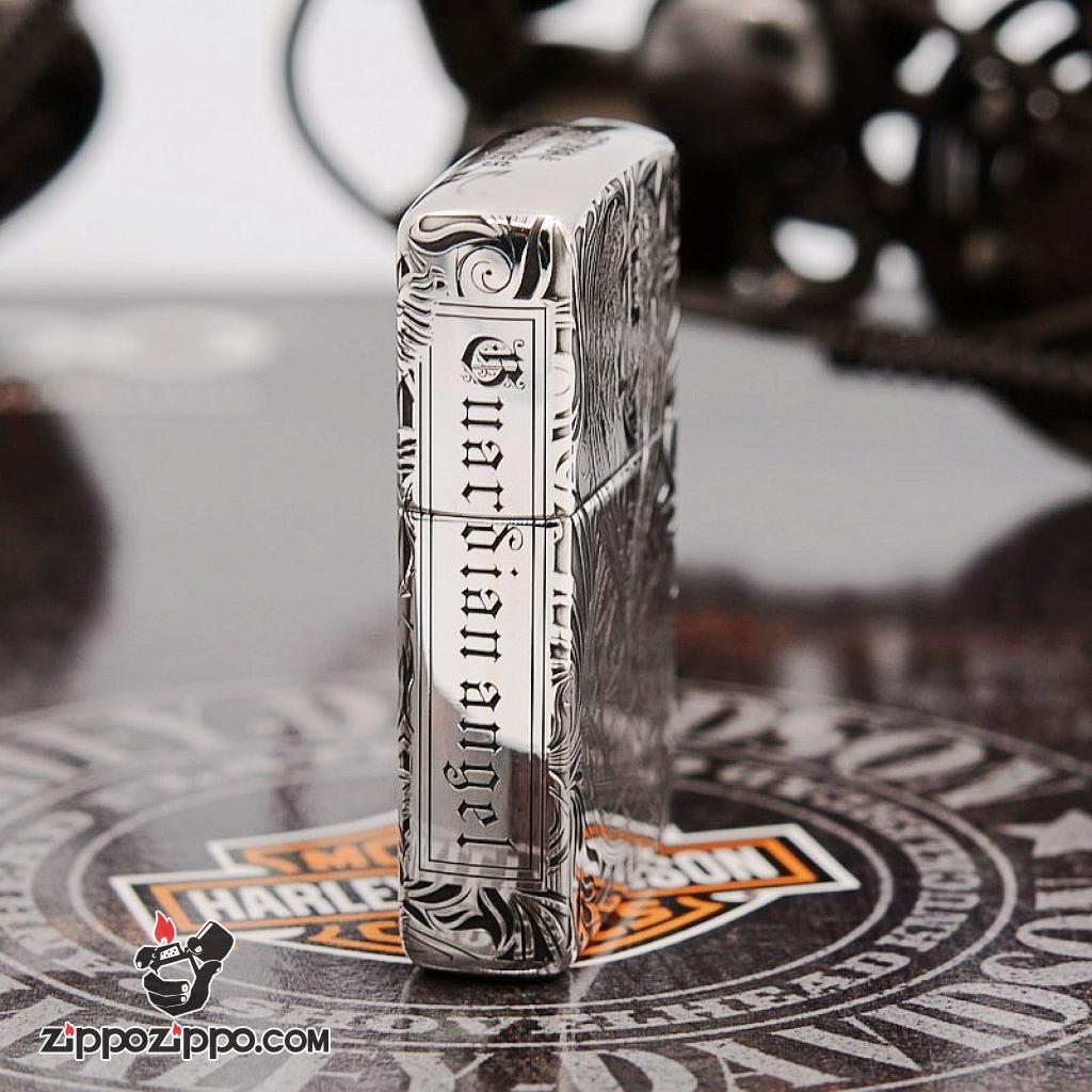 Bật lửa Zippo chính hãng bạc nguyên khối cao cấp khắc thiên thần bản armor