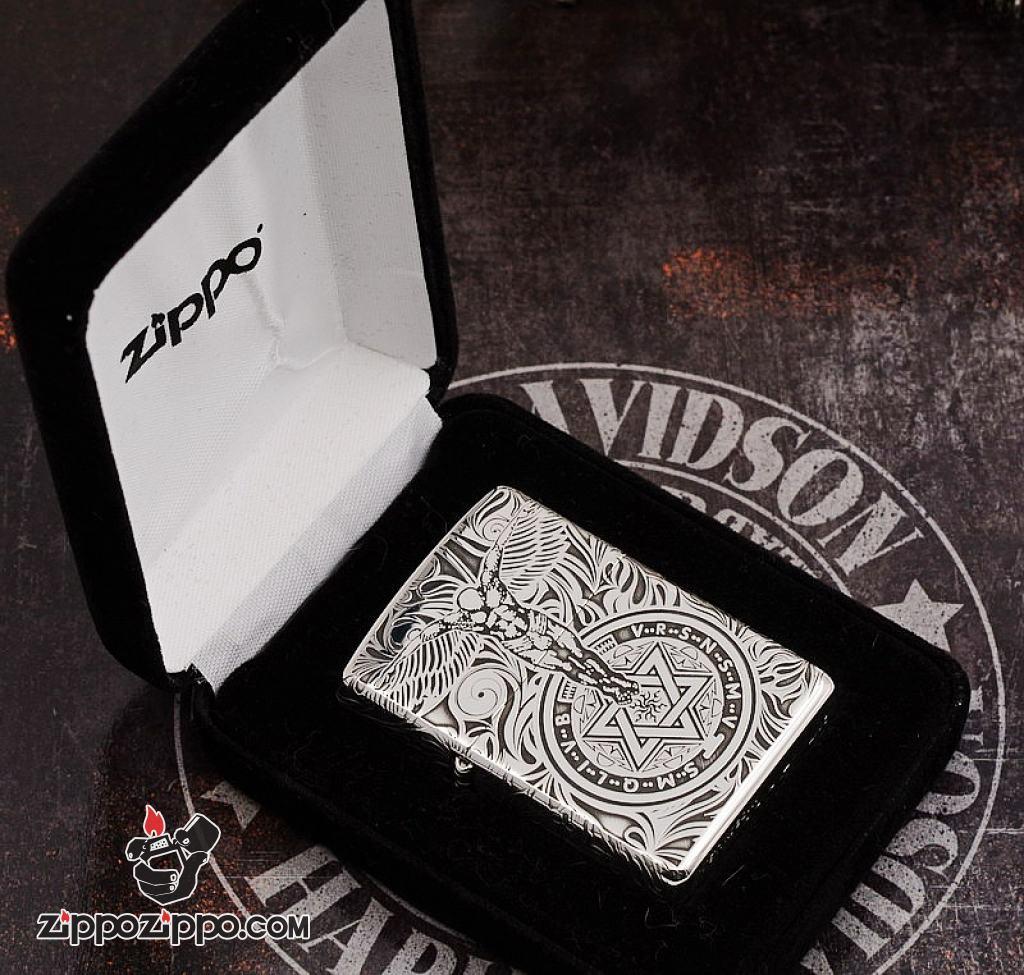Bật lửa Zippo chính hãng bạc nguyên khối cao cấp khắc thiên thần bản armor