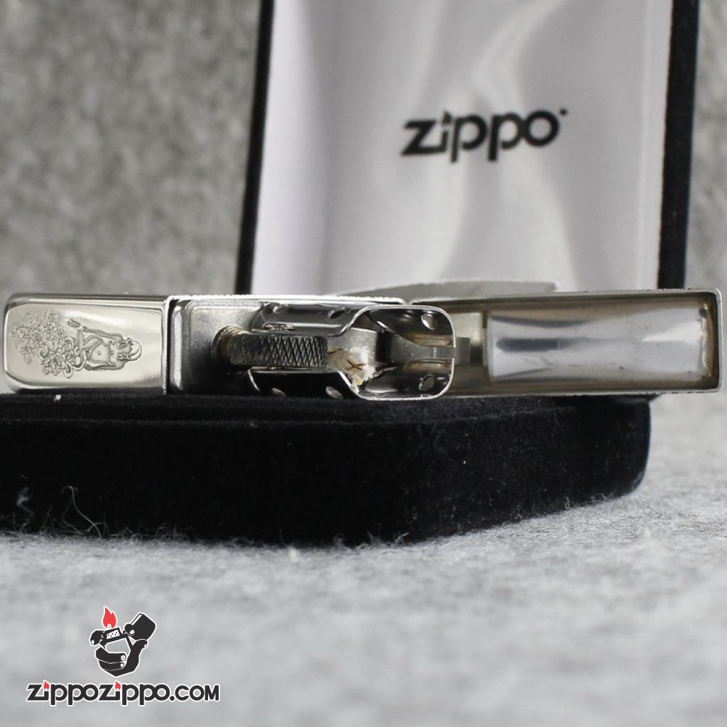 Bật Lửa Zippo Bạc Nguyên Khối Cao Cấp Khắc Cô Gái Sexy Và Đâu Lâu Phiên Bản 1941