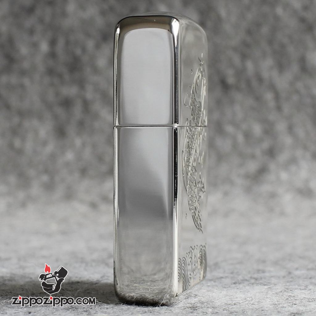 Bật Lửa Zippo Bạc Nguyên Khối Cao Cấp Khắc Cá Chép Hóa Rồng Bản 1941