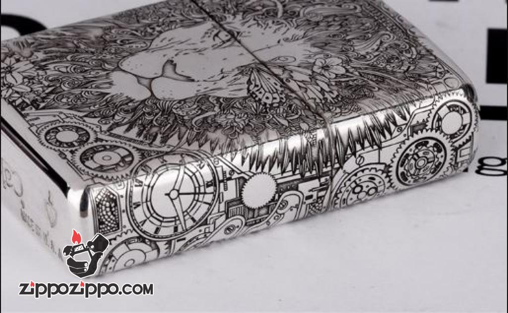 Bật Lửa Zippo Bạc Nguyên Khối Cao Cấp Khắc Lion Punk