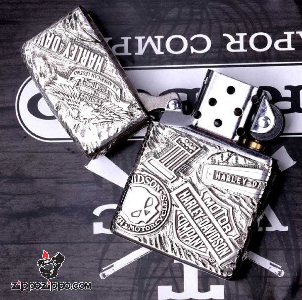 Bật Lửa Zippo Bạc Nguyên Khối Cao Cấp Khắc Harley Davidson Armor