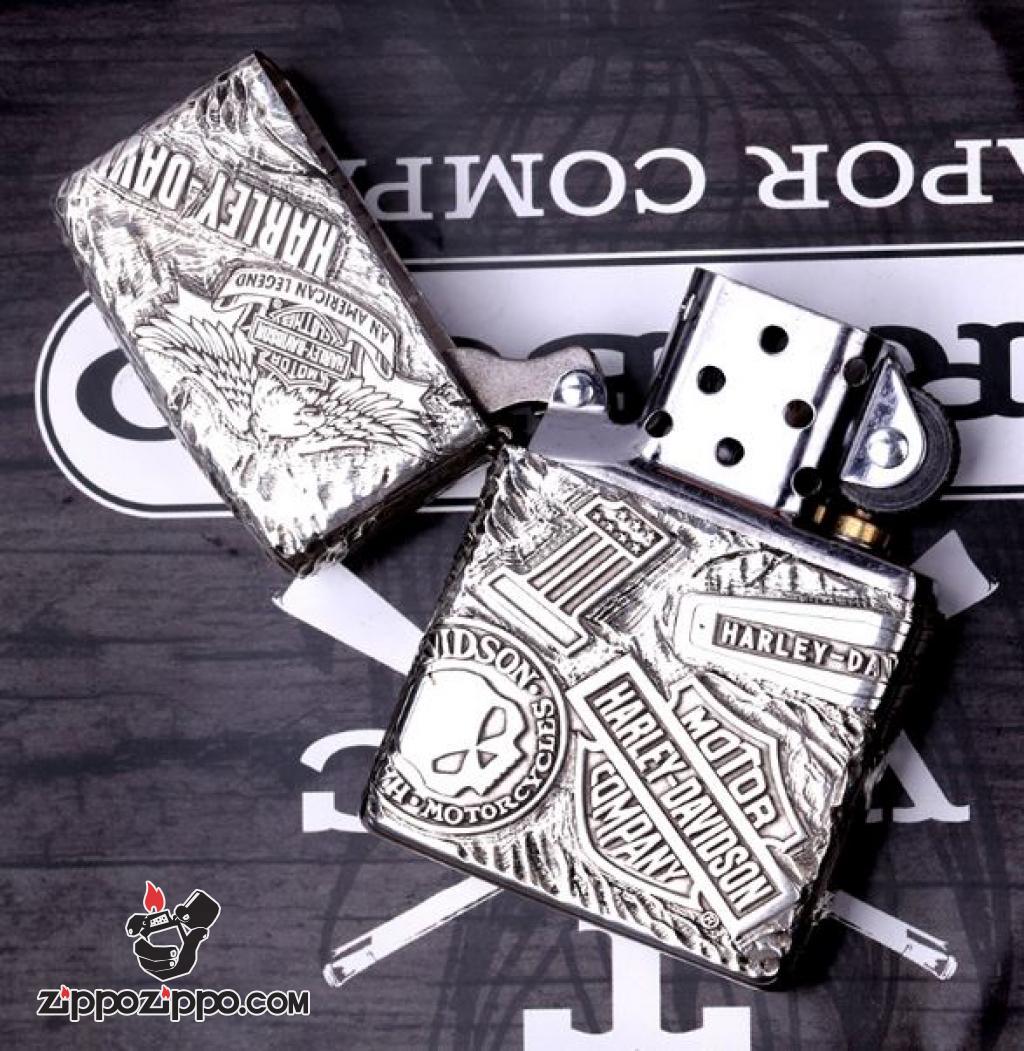 Bật Lửa Zippo Bạc Nguyên Khối Cao Cấp Khắc Harley Davidson Armor