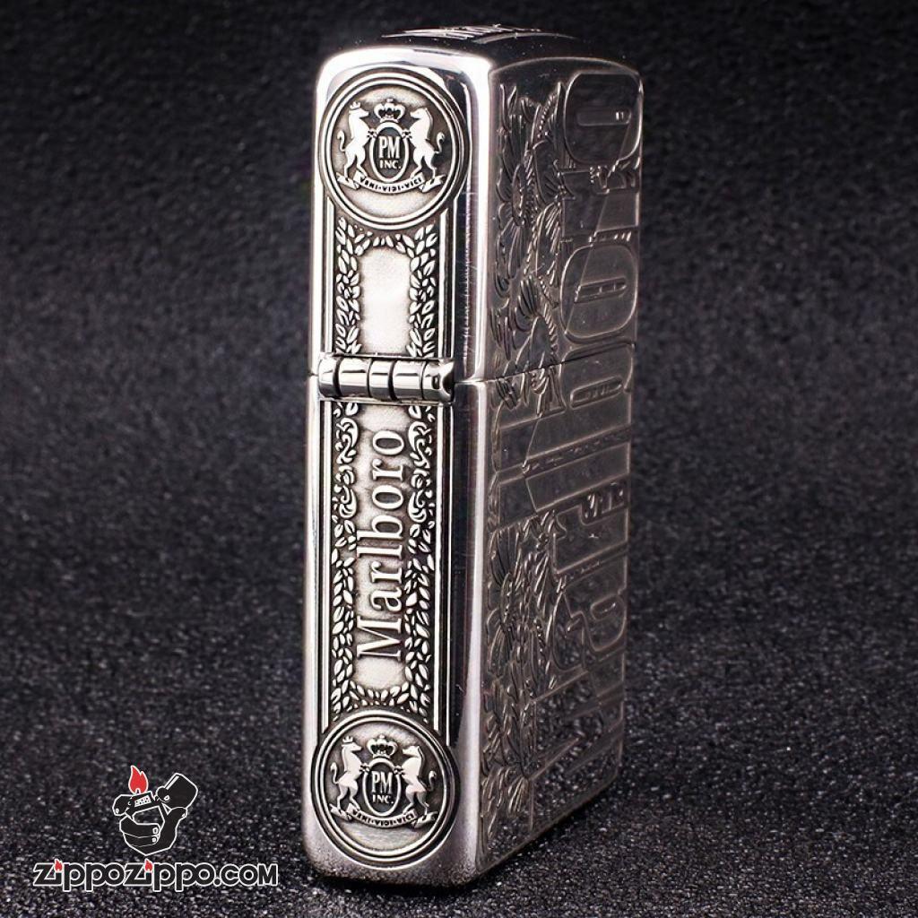 Bật Lửa Zippo Bạc Nguyên Khối Cao Cấp Khắc Logo Marlboro Phiên Bản Amor