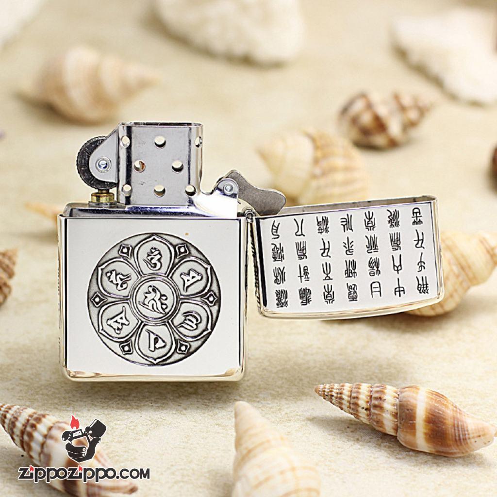Bật Lửa Zippo Bạc Nguyên Khối Cao Cấp Khắc Phật Bà Quan Âm