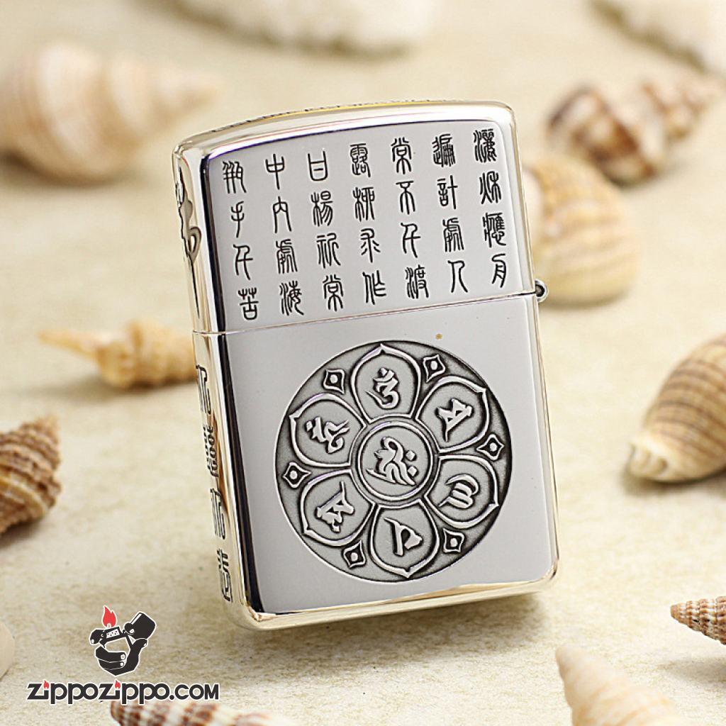 Bật Lửa Zippo Bạc Nguyên Khối Cao Cấp Khắc Phật Bà Quan Âm