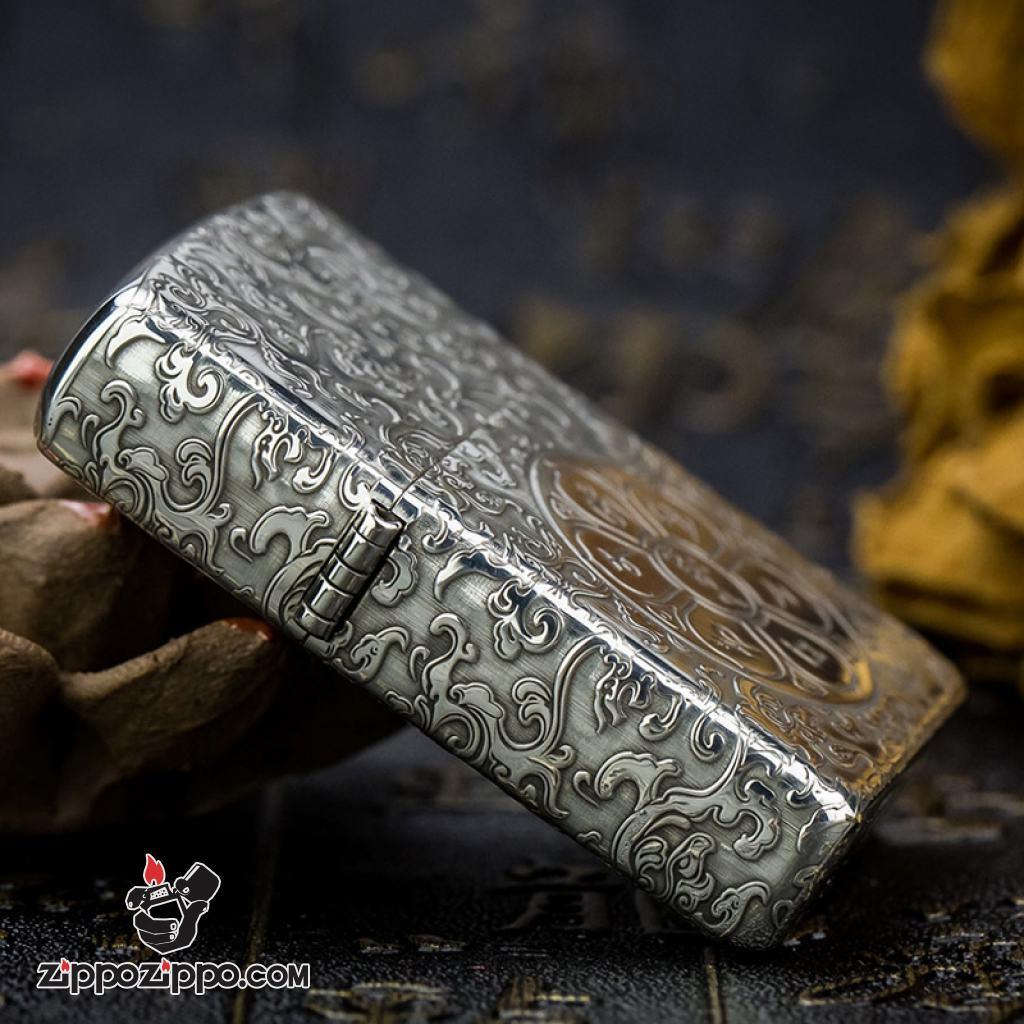 Bật Lửa Zippo Bạc Nguyên Khối Cao Cấp Khắc Lục Tự Đại Minh Chú Armor